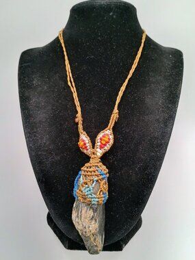 Macrame Necklace with Natural Tourmaline Stone, Amulet for Spiritual Protection